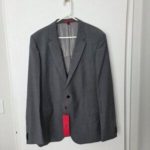 NWT-HUGO BOSS Italian Marzotto Tessuti Wool Super100 Blazer Grey Men 48L Slim